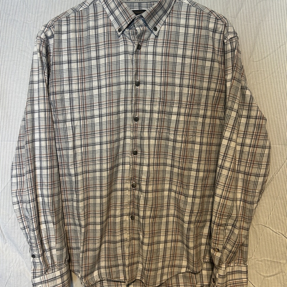 Jos. A. Bank Gray and Red Plaid Cashmere Cotton Button Down Shirt